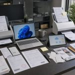 Two document-processing workstations comparing Azure AI Document Intelligence vs Google Document AI — DatabossTech