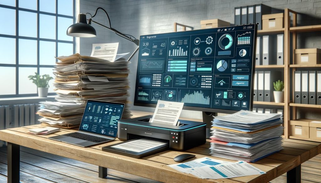 Office scanner and screens showing how AI document intelligence works — DatabossTech