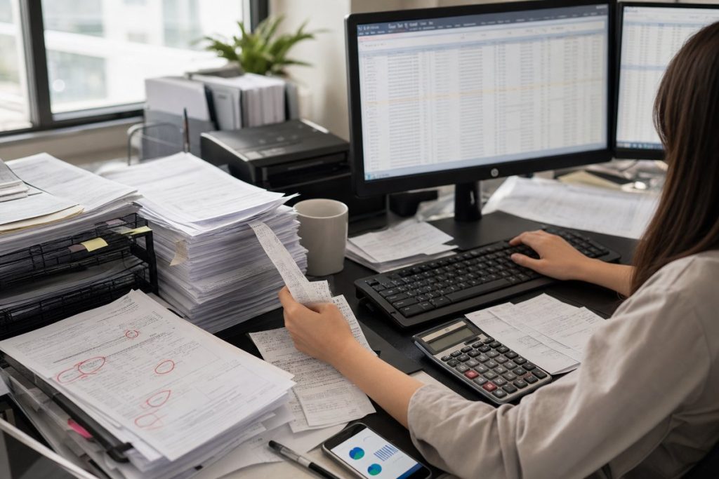 Office worker calculating the real cost of manual data entry — DatabossTech