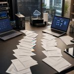 Two laptops and branching document paths for Azure Logic Apps vs Power Automate for Document Workflows — DatabossTech