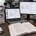 Lease abstraction automation workspace with printed leases, scanner, and review screens — DatabossTech