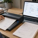 Handwritten forms scanned beside laptop workflow interface, How to Handle Handwritten Forms with AI, DatabossTech